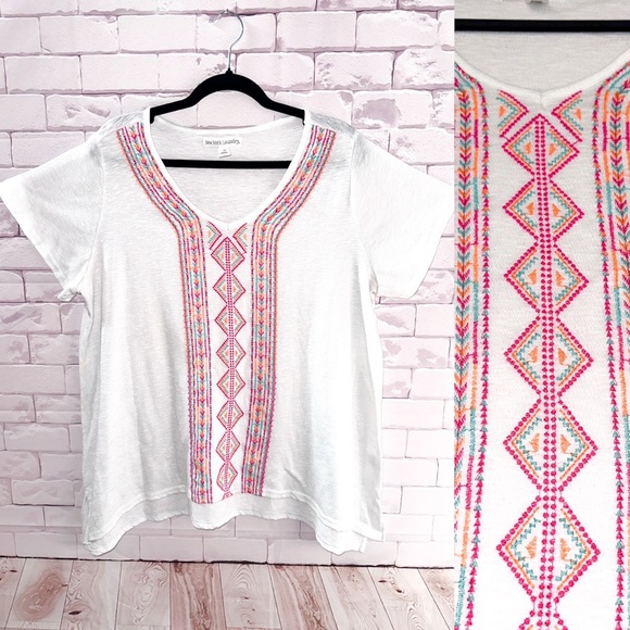 New York Laundry Embroidered Top Size 1X 
Summer Office Boho Short Sleeve Casual - Picture 1 of 6